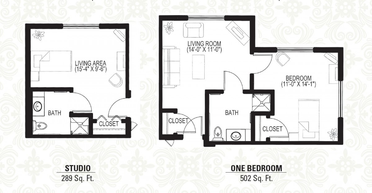 Floor plan of a one-bedroom apartment measuring 502 square feet.