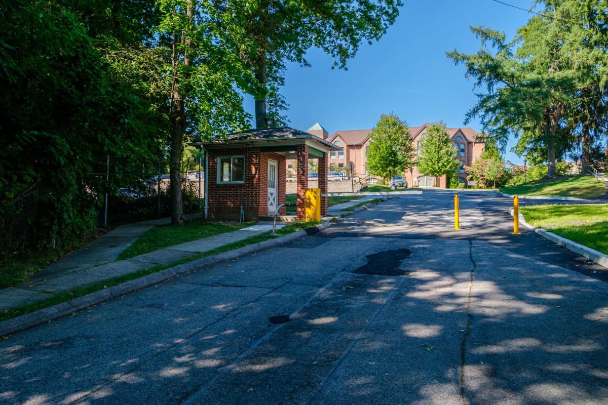 Building exterior and entrance pathway