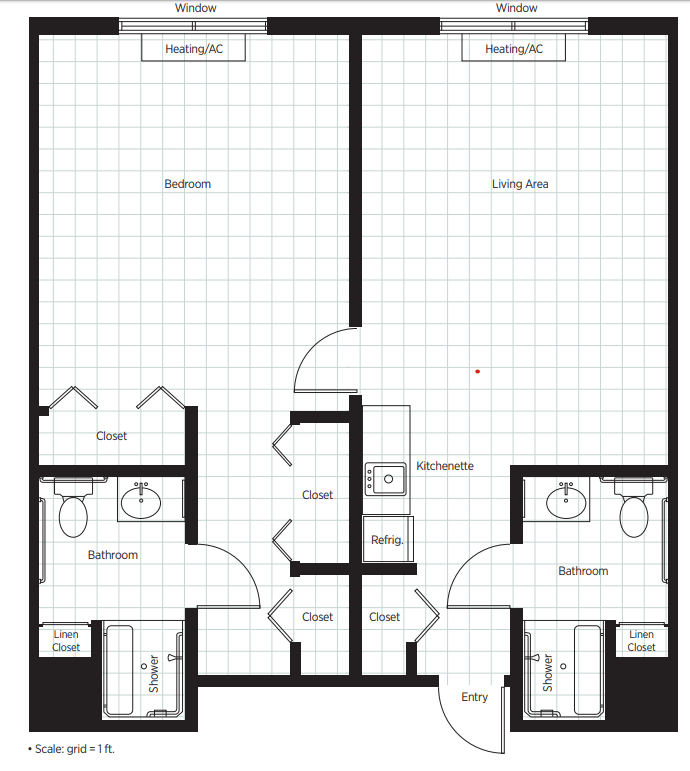 A detailed floor plan of a two-bedroom apartment showcasing the layout of rooms and amenities.