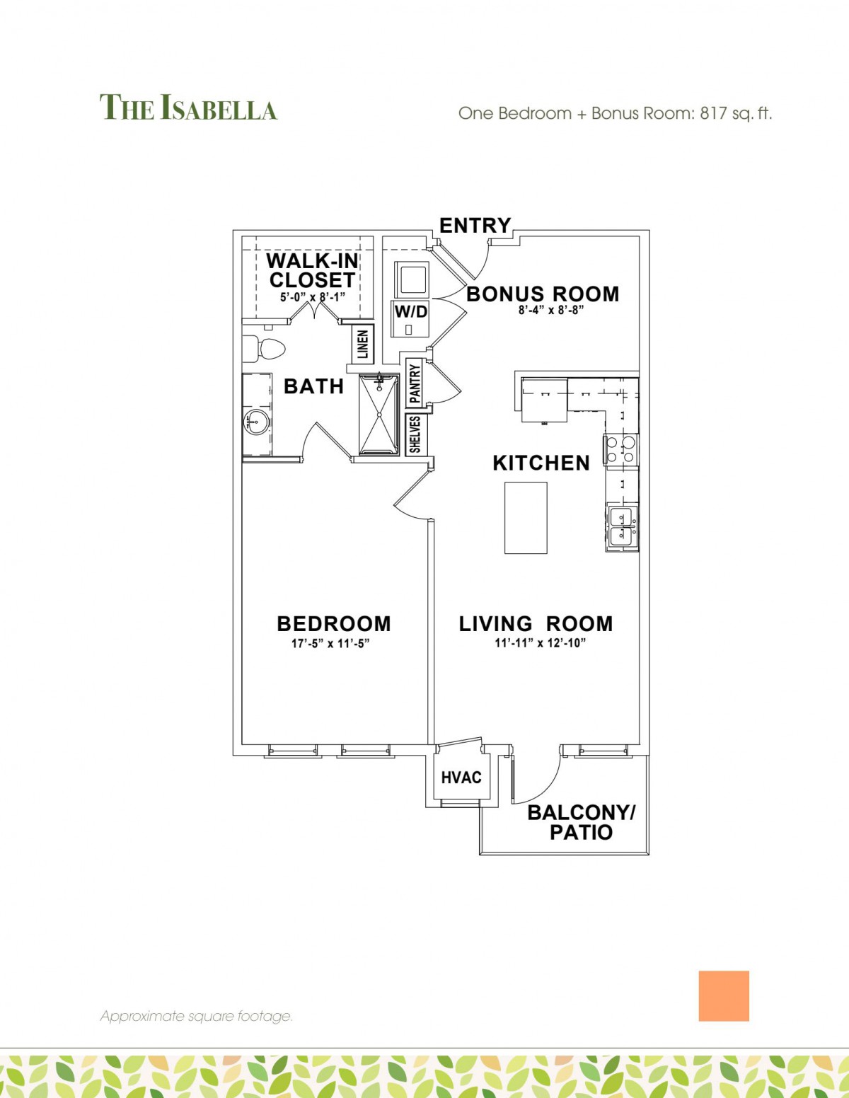 A floor plan of a one-bedroom apartment featuring a living room, kitchen, bathroom, and a balcony.