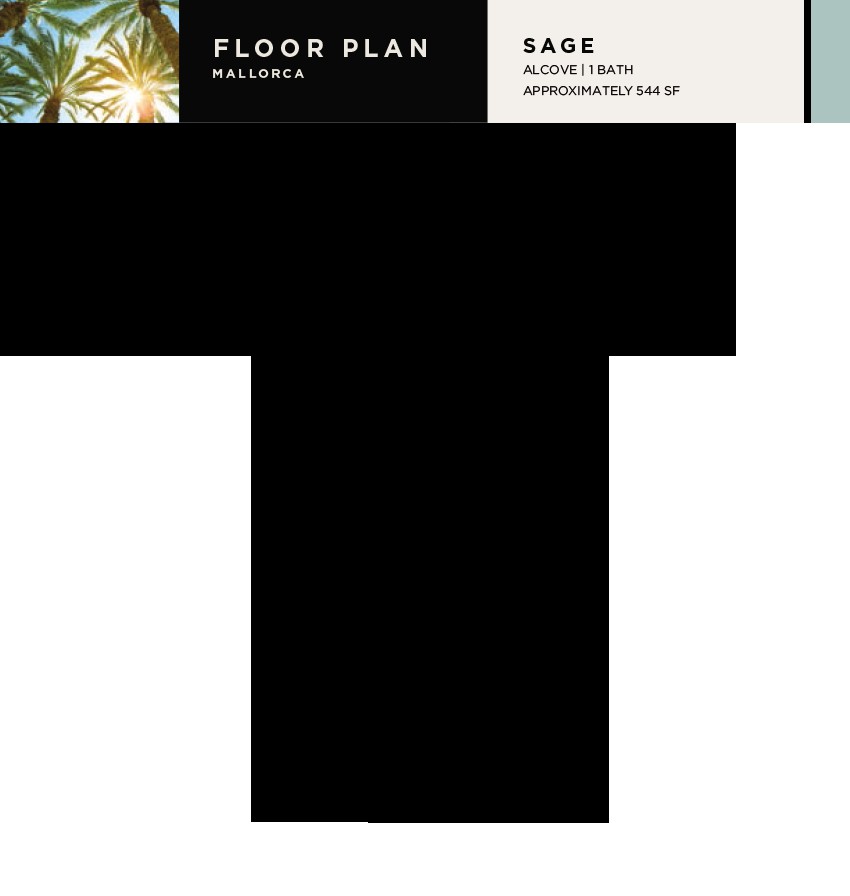 A floor plan for a Sage one-bedroom apartment layout.