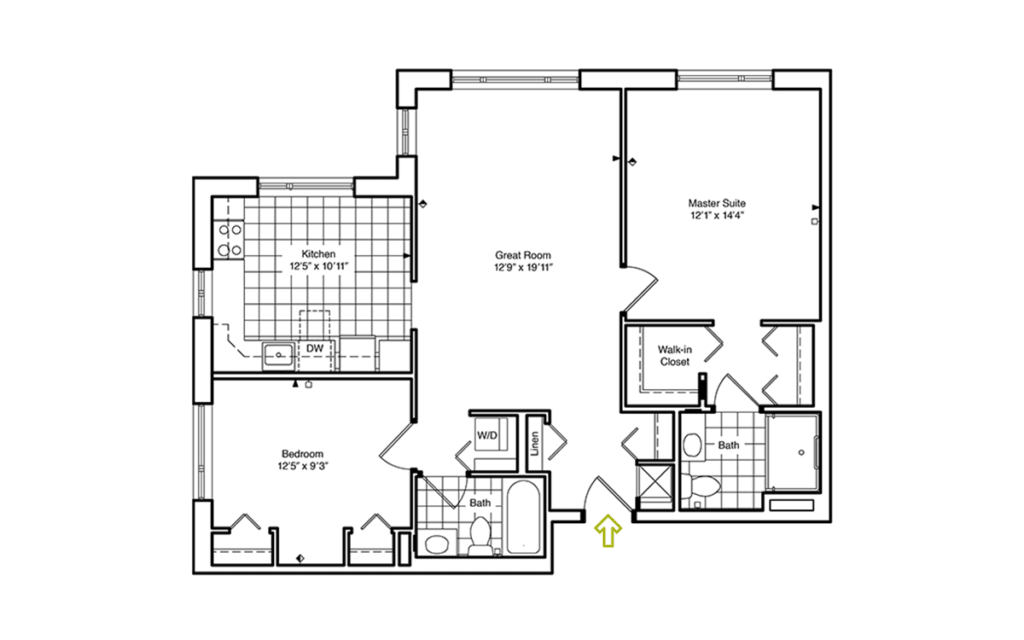 A detailed floor plan of an apartment highlighting various rooms and their dimensions.