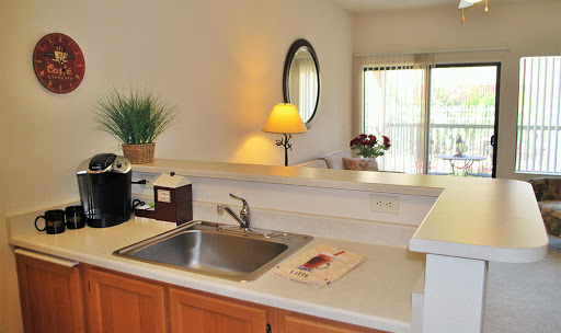 A cozy kitchen setting featuring a sink, countertop, and decorative elements.
