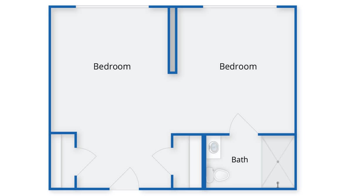A simple floor plan showing two bedrooms and a bathroom.