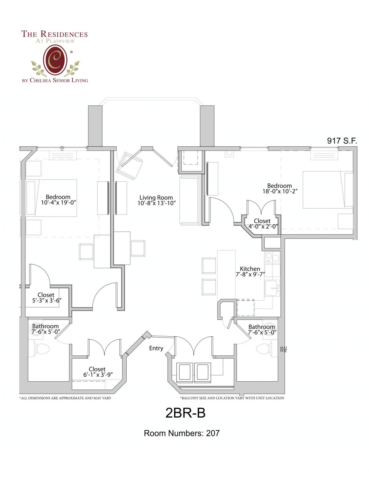 A detailed floor plan of a two-bedroom apartment showcasing room labels and layout.