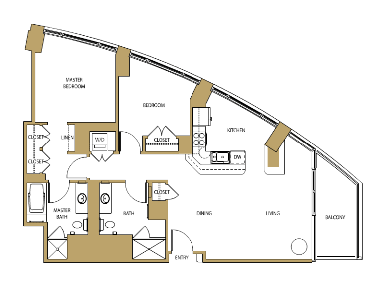 Floor plan of an apartment showing the layout of rooms and amenities.
