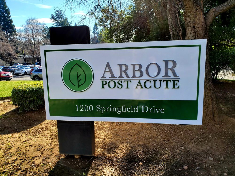 Sign for Arbor Post Acute healthcare facility located at 1200 Springfield Drive.