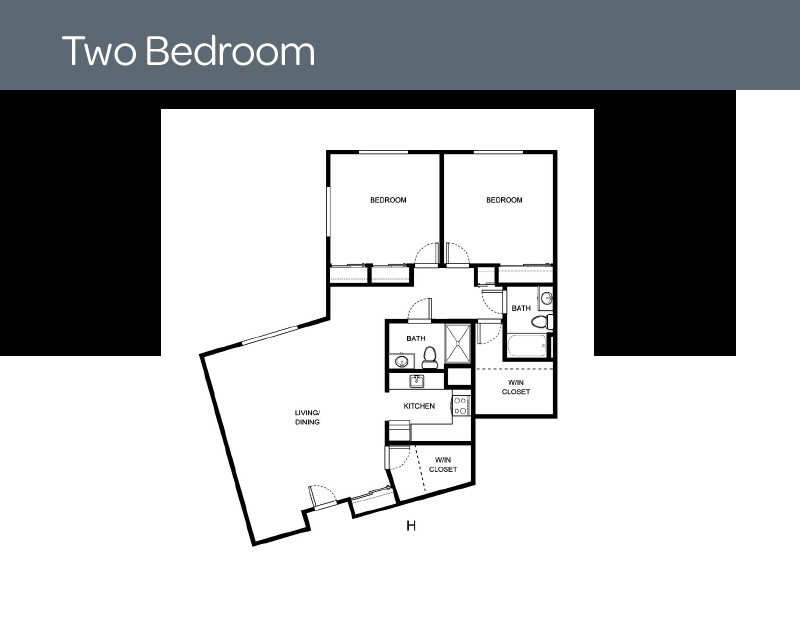 A floor plan layout of a two-bedroom apartment.