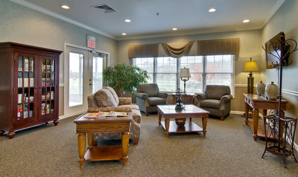 A cozy living room with comfortable seating and natural light.