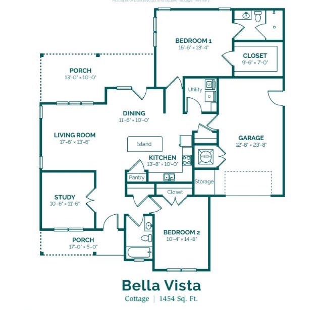Bella Vista cottage floor plan with a detailed layout.