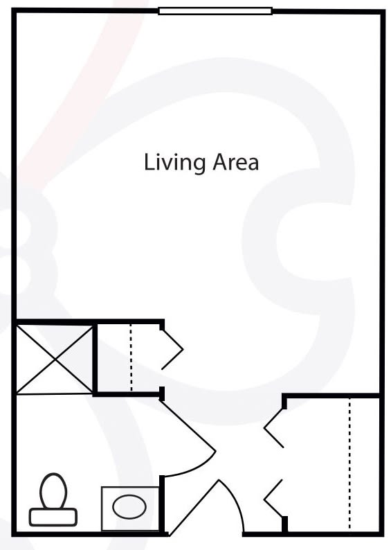 A simple floor plan highlighting the living area.