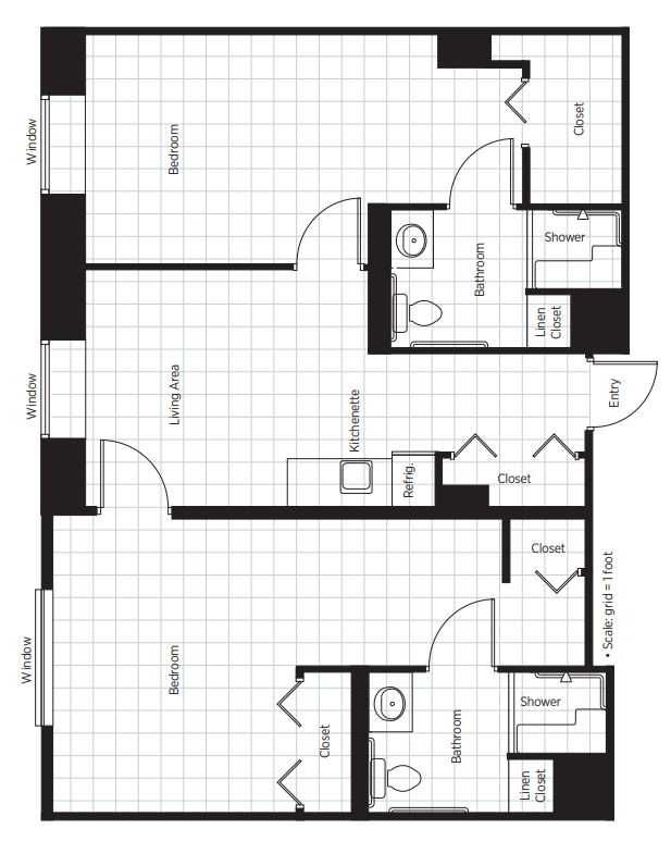 A detailed floor plan of an apartment showcasing room layouts and dimensions.
