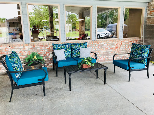 A cozy outdoor seating arrangement perfect for relaxation.