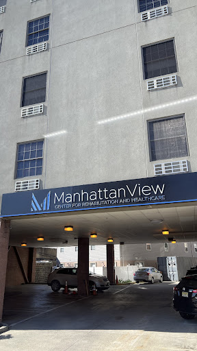 View of the Manhattan View building showcasing its exterior signage.