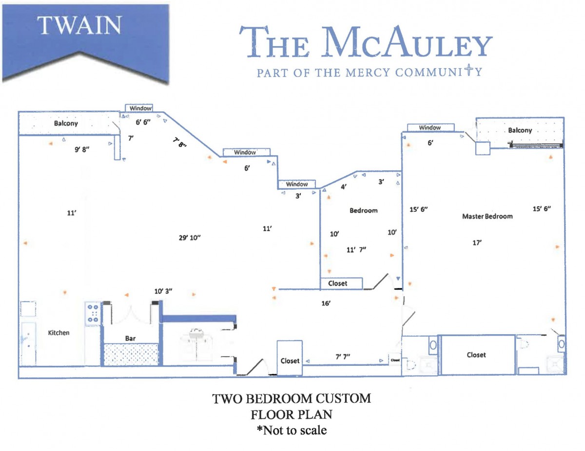 Floor plan of a two-bedroom apartment at The McAuley.