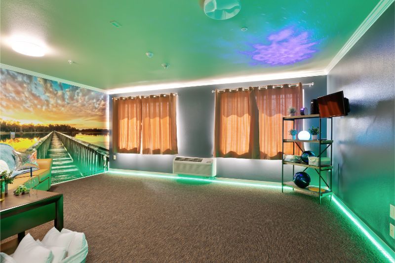 A cozy room with ambient LED lighting and stylish decor.