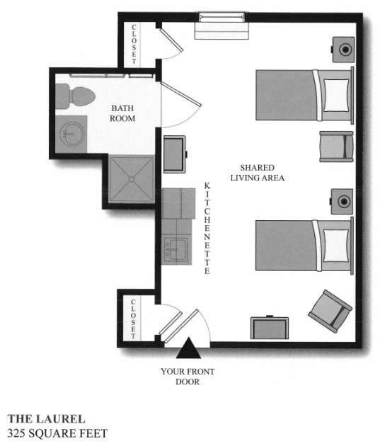 A floor plan depicting an apartment layout with a main living area and a bathroom.