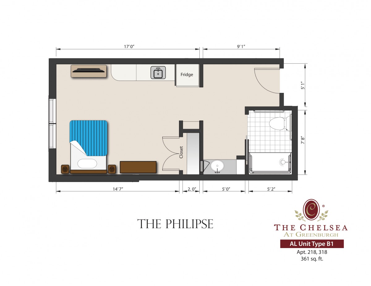 A studio apartment floor plan titled 'The Pulse'.