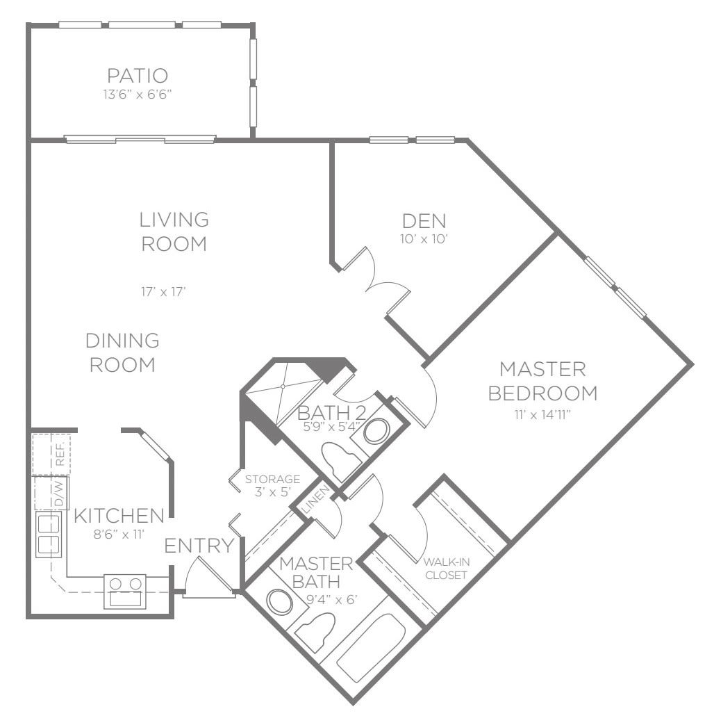 Architectural floor plan showing the layout of an apartment with labeled rooms.