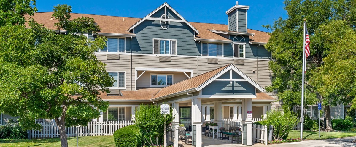A suburban residential building with a distinct architectural style.