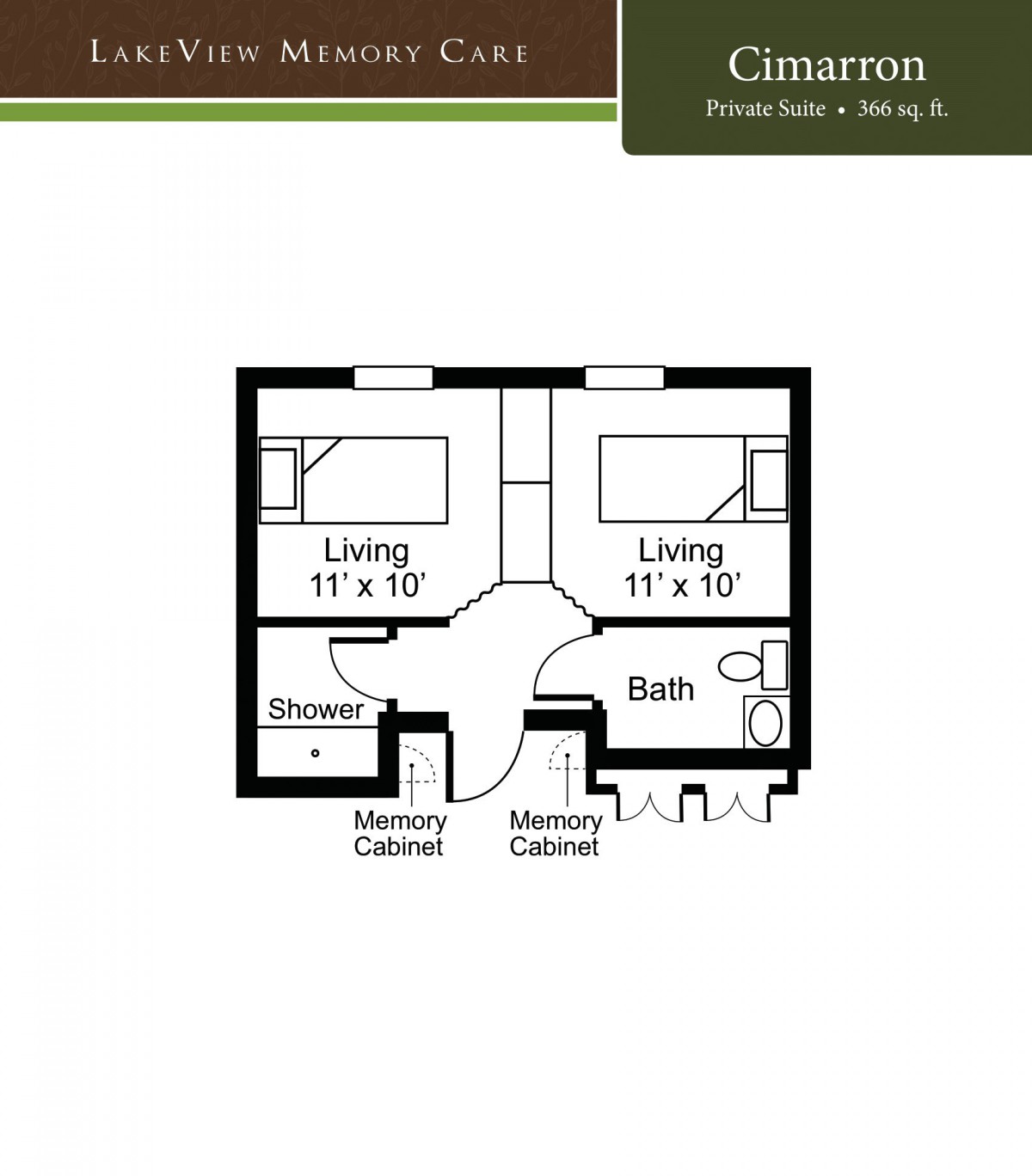 Architectural floor plan of a living space with designated living rooms and bathroom.