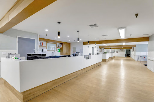 A spacious and modern reception area with a minimalist design.