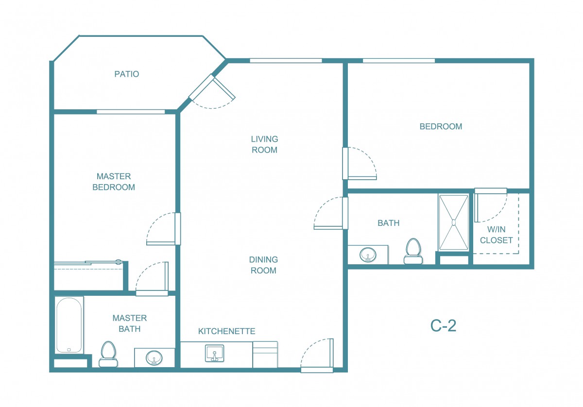 A detailed floor plan of an apartment, showing rooms such as the living room, dining room, kitchen, and bedroom.