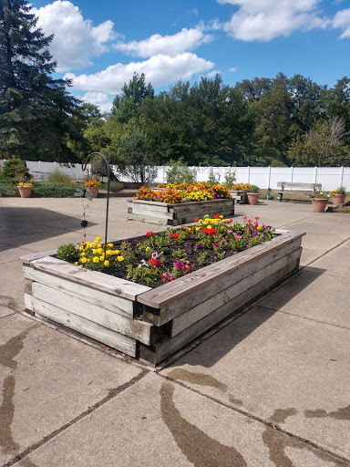 A vibrant flowerbed in a raised planter, adding color to the outdoor space.