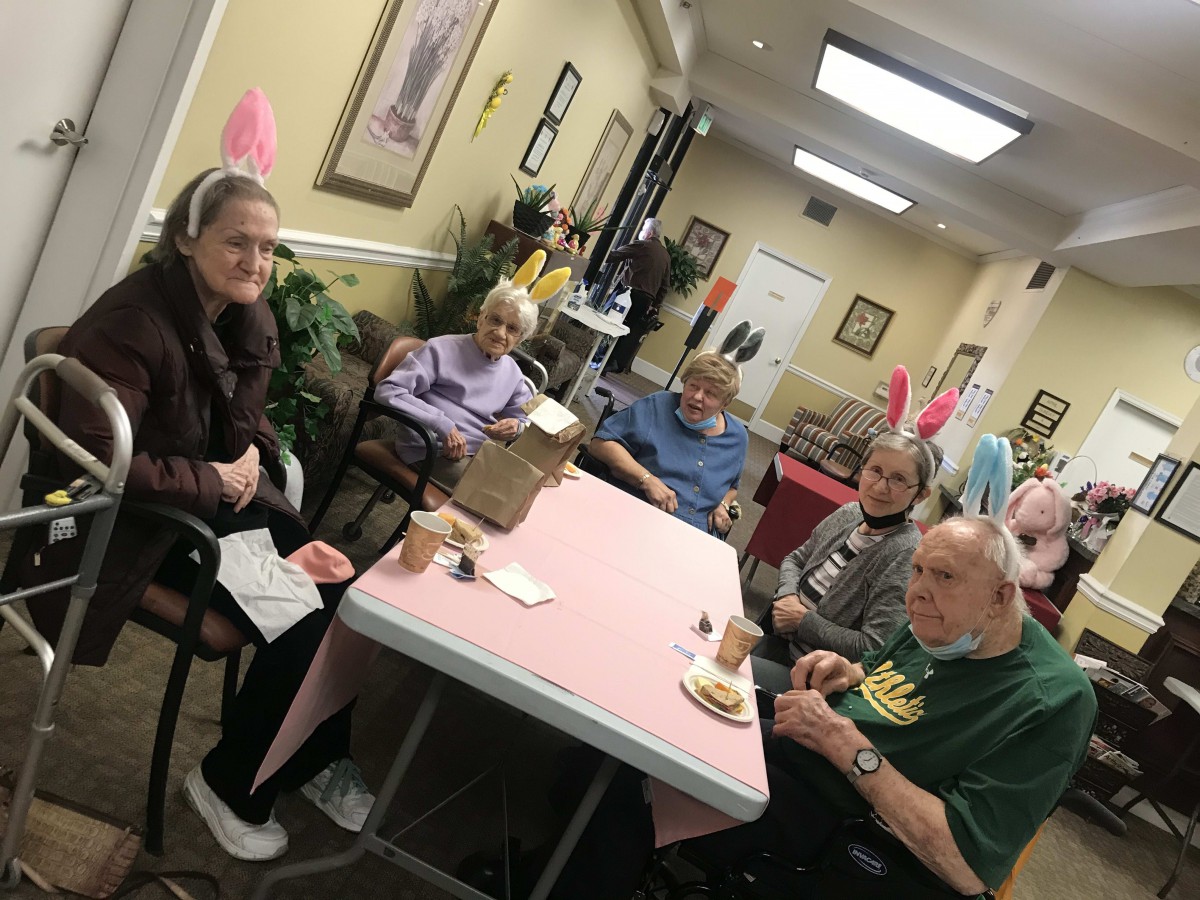 A group of seniors enjoying a festive gathering indoors.