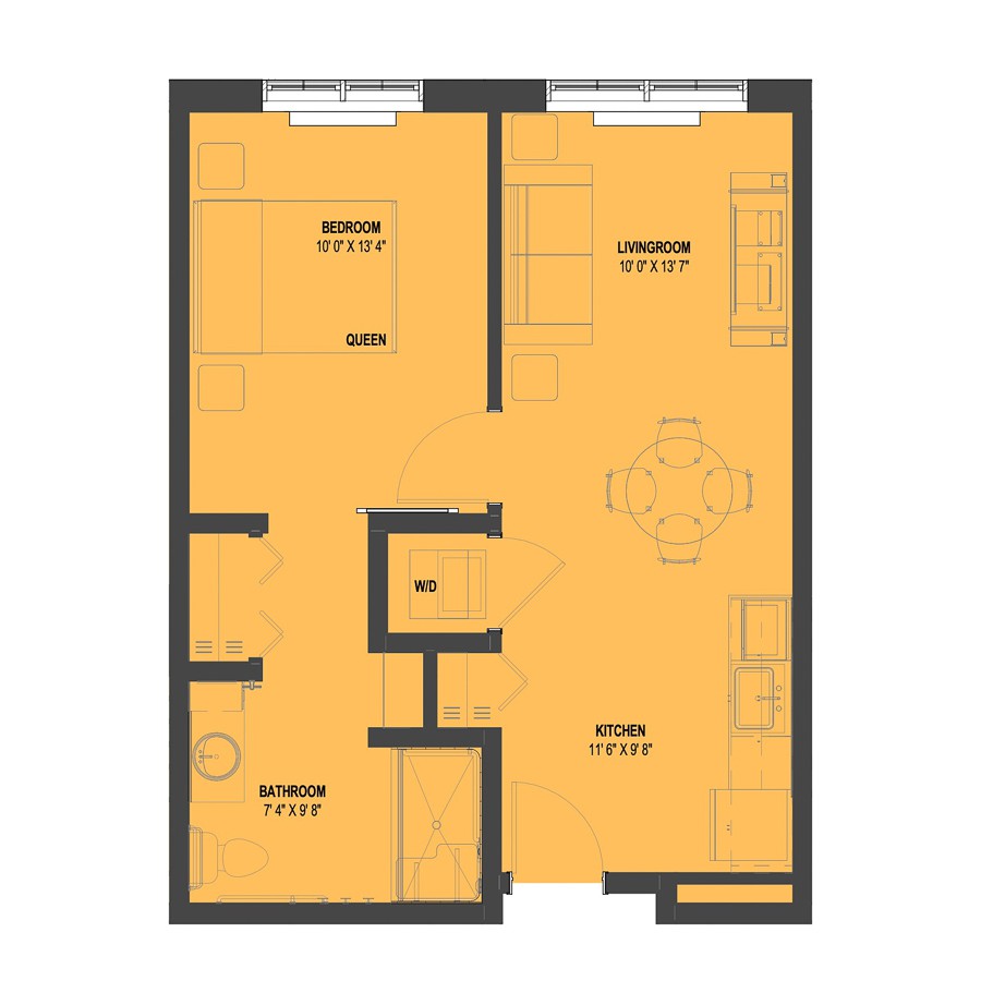 A simple floor plan showcasing the layout of an apartment with labeled rooms.
