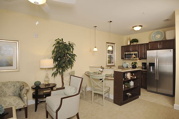 A modern open-concept living and kitchen area featuring cozy furniture and stylish decor.