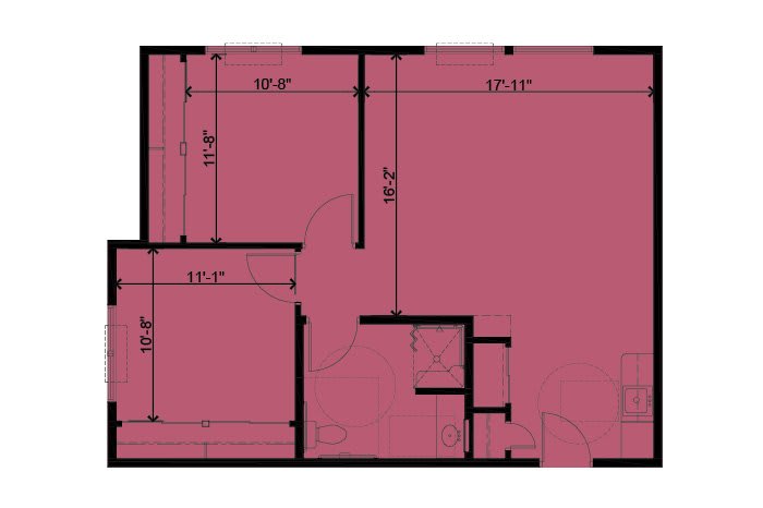A detailed floor plan with dimensions marked, showing room layout.
