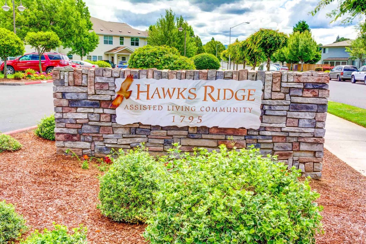 Entrance sign for Hawks Ridge retirement living community.