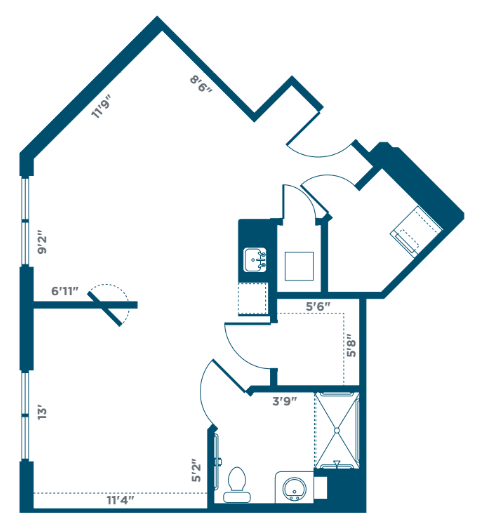A detailed floor plan of an apartment showing room dimensions and layout.