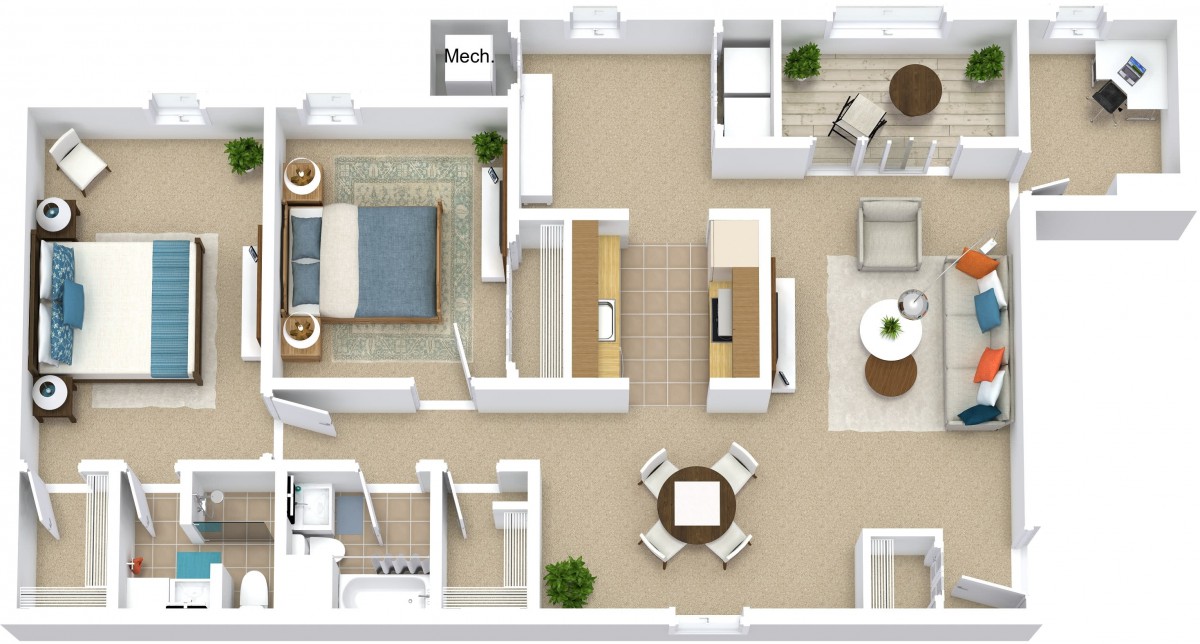A detailed floor plan showing the layout of an apartment, including rooms such as a bedroom, living area, and kitchen.