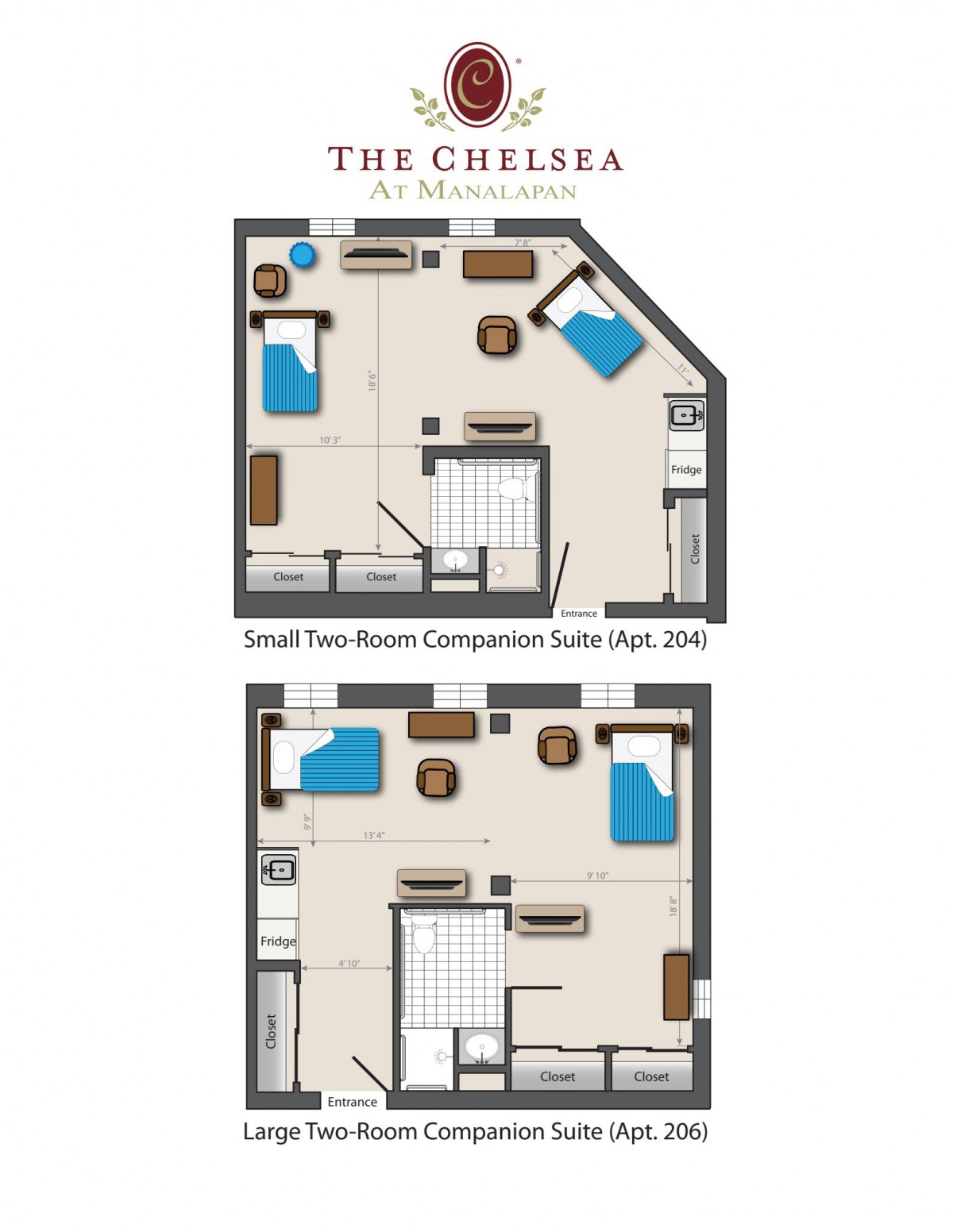 Floor plan for a small two-room companion suite at The Chelsea, McMurtry.