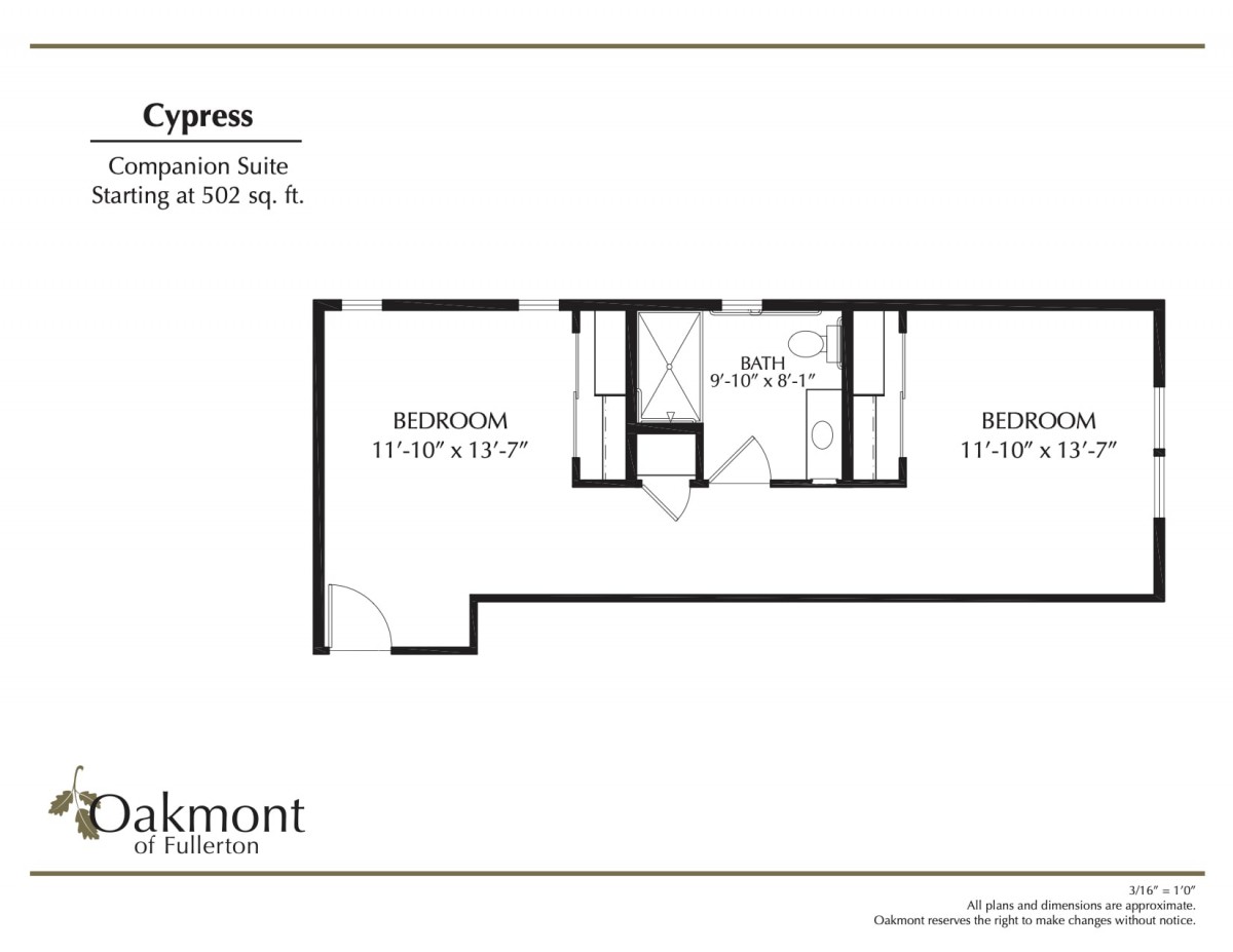 Floor plan of a two-bedroom apartment layout with dimensions and room labels.