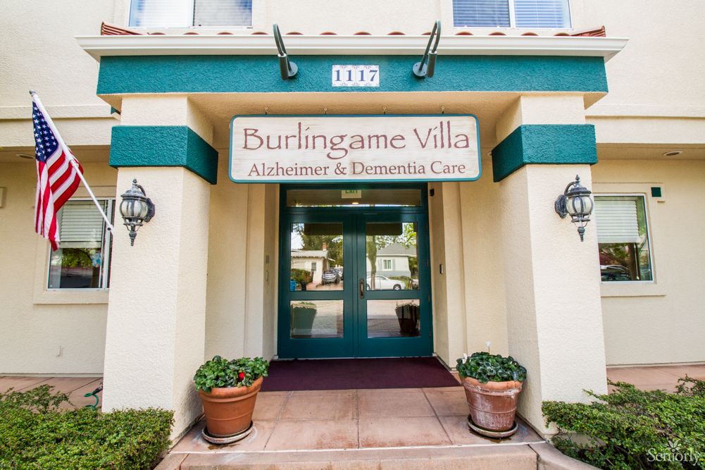 Entrance to Burlingame Villa, an Alzheimer's and Dementia Care facility.