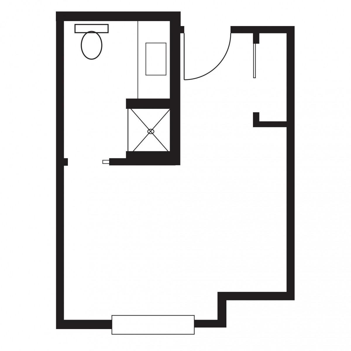 A simple architectural floor plan layout with a bathroom.