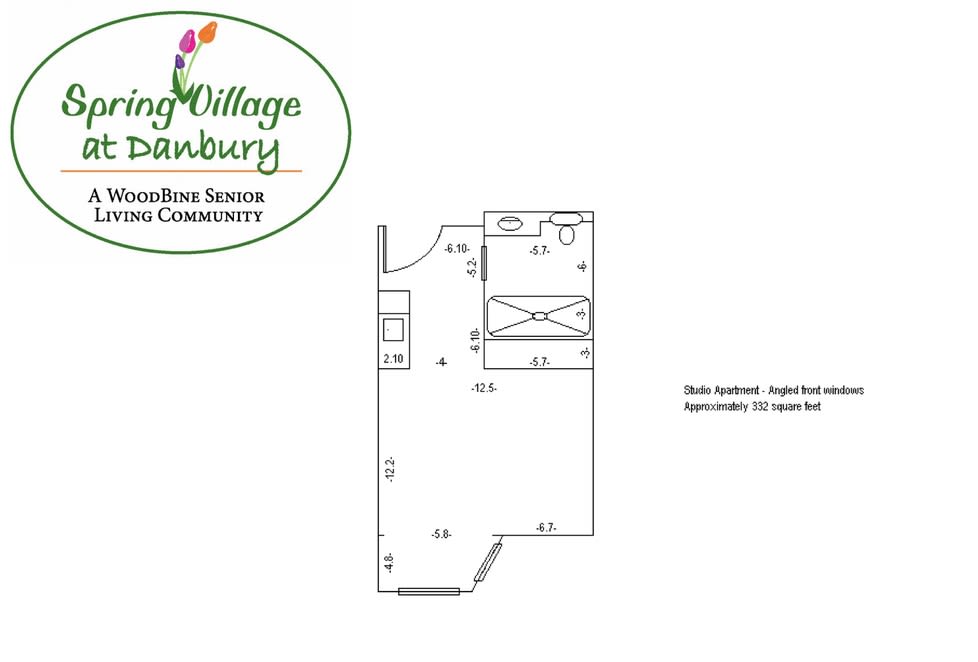 Studio apartment floor plan for Villages of Danbury.