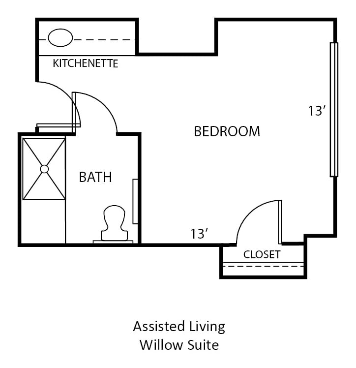 Floor plan for the Assisted Living Willow Suite.