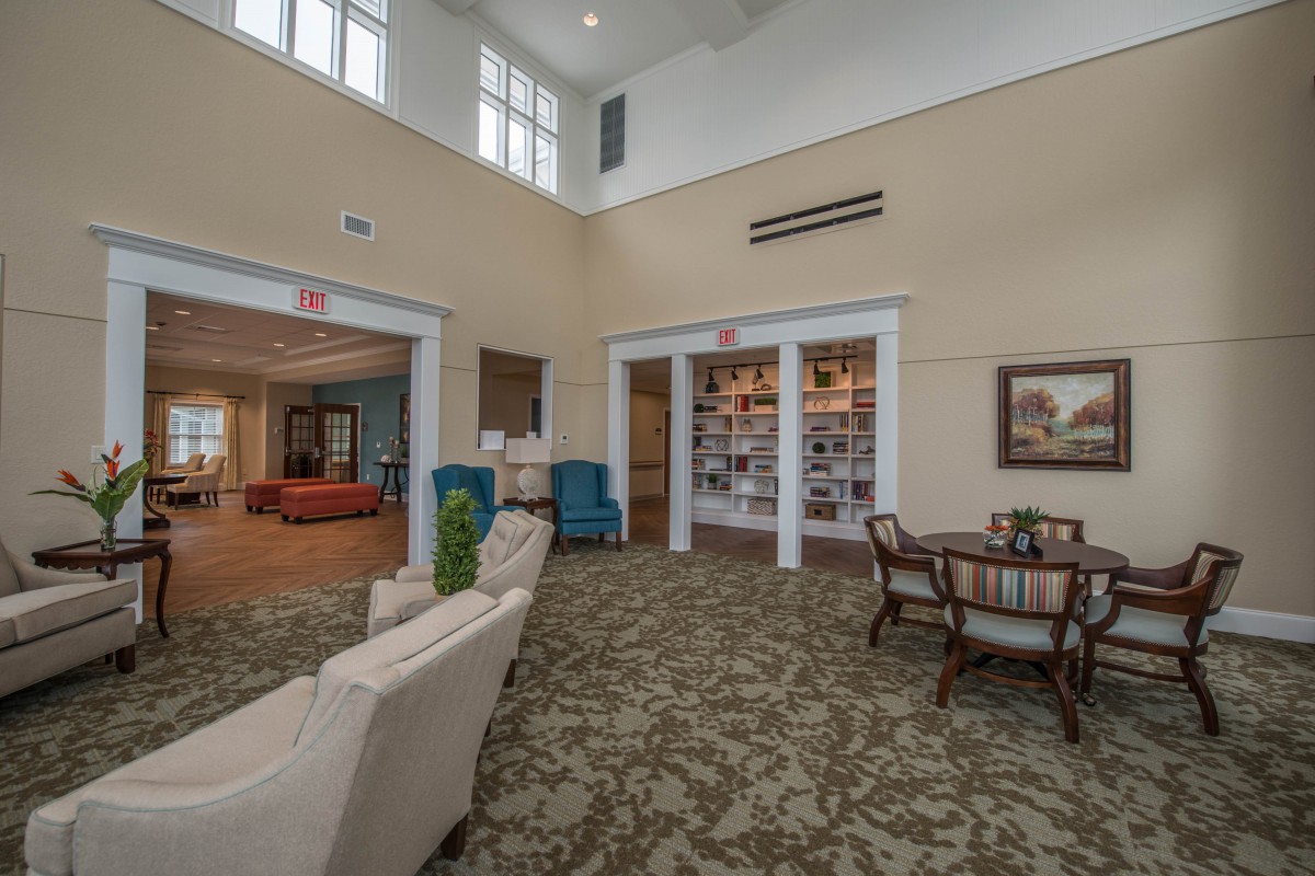 A cozy lobby area with comfortable seating and elegant decor.