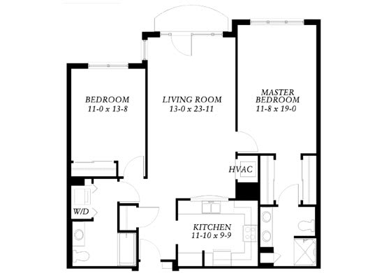 A floor plan of an apartment showing the layout and dimensions of different rooms.