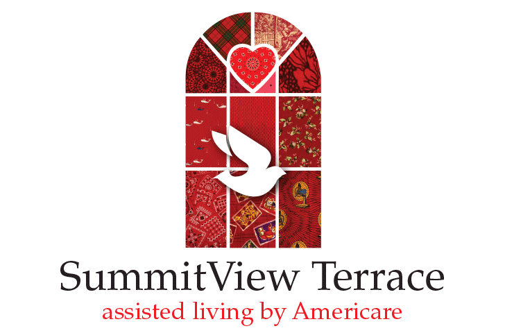 Logo of Summit View Terrace Assisted Living by Americare featuring a dove and heart design.