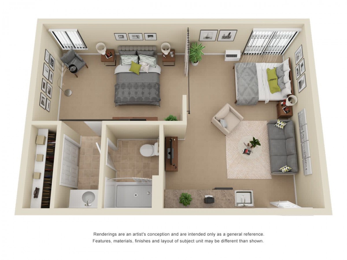 A detailed floor plan of a two-bedroom apartment showcasing the living room and bedrooms.