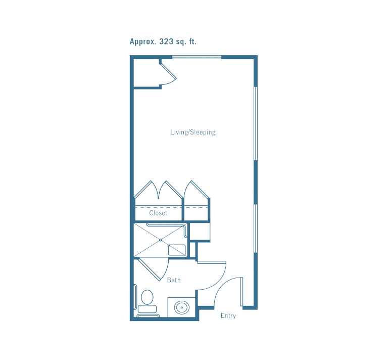 A simple floor plan layout of a small apartment unit.