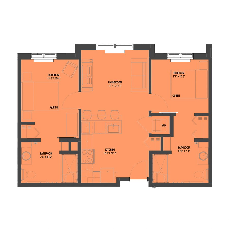 A detailed floor plan of an apartment with multiple rooms.