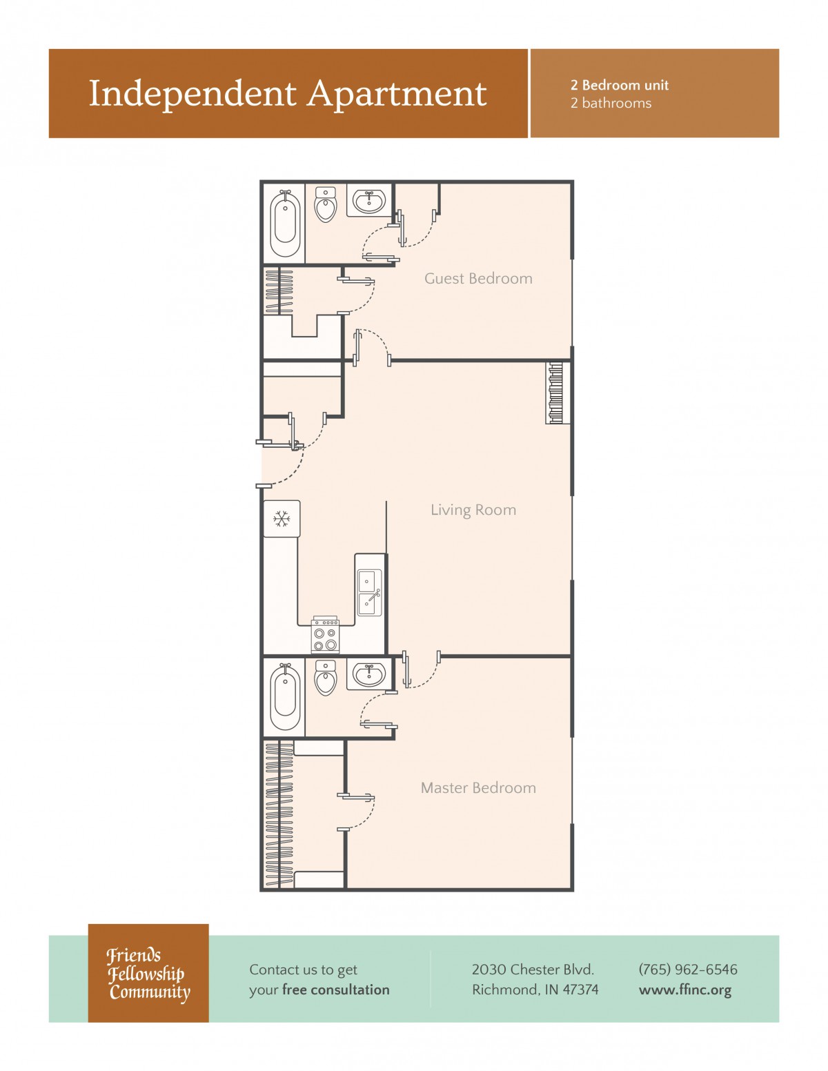 This image shows an architectural floor plan of an apartment, detailing room arrangements and amenities.