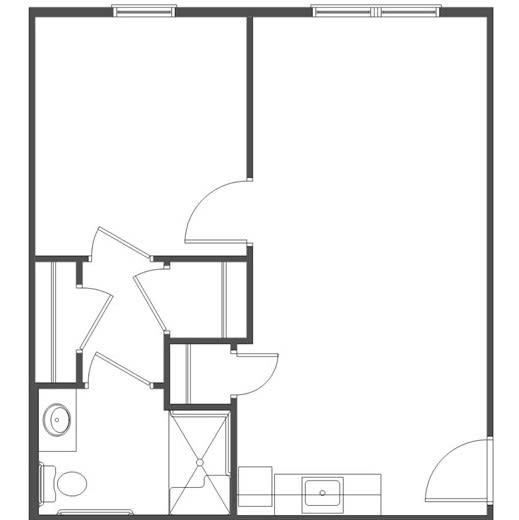 A simple floor plan depicting the layout of an apartment with essential features.