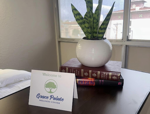 A welcoming setup featuring a stylish plant and books, perfect for an inviting office atmosphere.